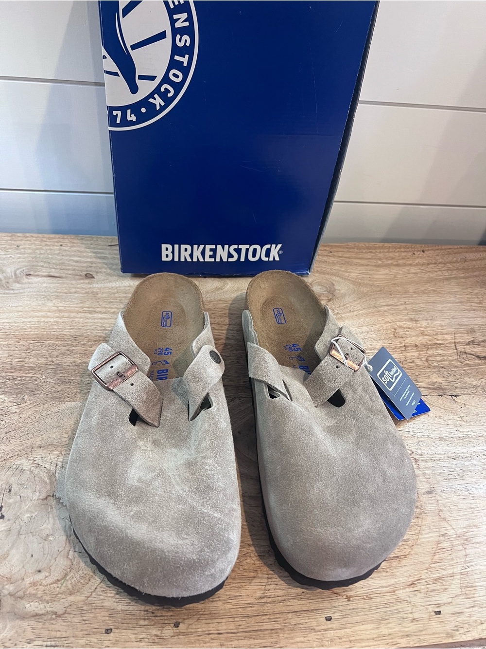 Birkenstock Boston BS Men's Taupe Suede Clogs Soft Footbed 12 Regular EU45